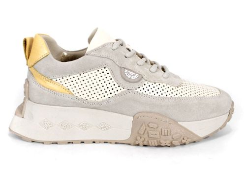 Дамски сникърси бежово и жълто от естествена кожа и велур с перфорация