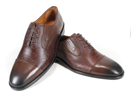 Мъжки елегантни обувки от кафява естествена кожа с гладка и шагренена текстура