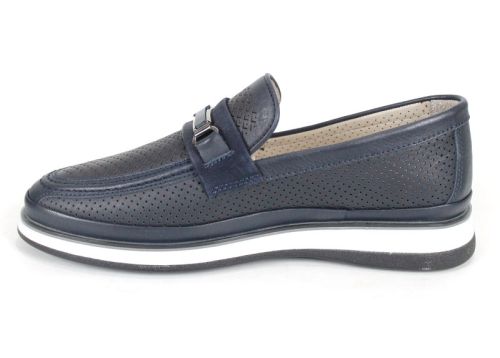 мъжки мокасини от тъмносиня перфорирана естествена кожа с бяло ходило