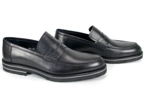 мъжки мокасини от естествена черна кожа с олекотено ходило и класически дизайн