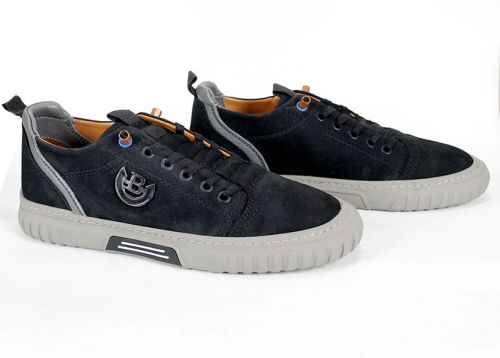 мъжки мокасини от естествена синя кожа със състарен ефект и леко черно ходило