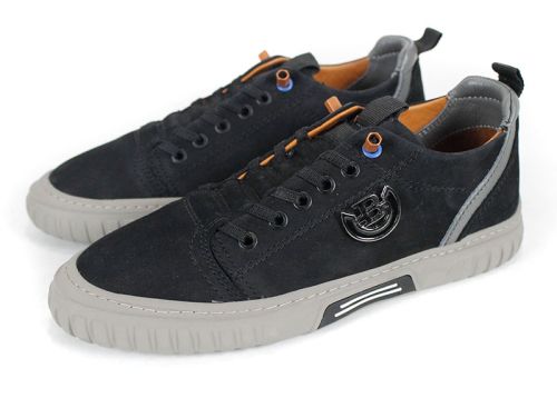 мъжки мокасини от естествена синя кожа със състарен ефект и леко черно ходило