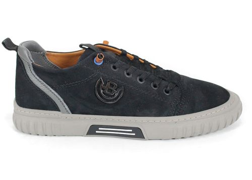 мъжки мокасини от естествена синя кожа със състарен ефект и леко черно ходило