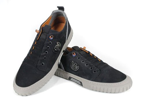 мъжки мокасини от естествена синя кожа със състарен ефект и леко черно ходило