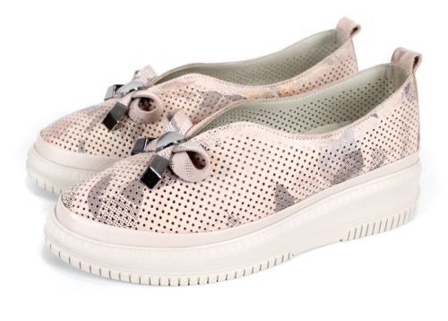 дамски летни обувки розов камуфлаж естествена кожа перфорирани