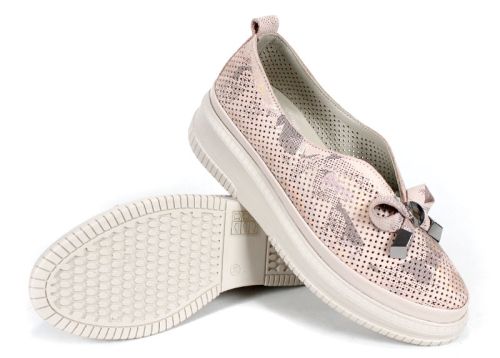 дамски летни обувки розов камуфлаж естествена кожа перфорирани