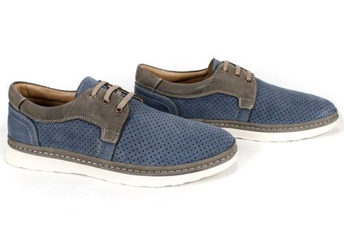 Мъжки летни обувки от естествен набук деним с визон акценти, изглед отстрани