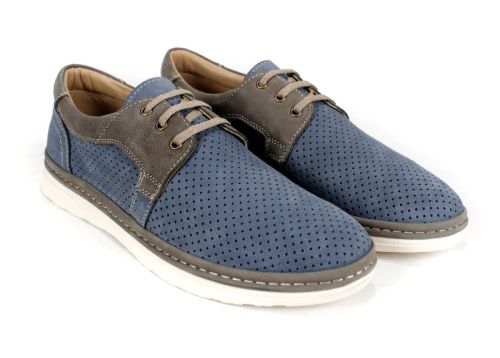 Обувки деним-визон, изглед отпред под ъгъл, с връзки и перфорация