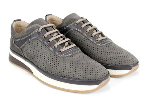 Перфорирани мъжки обувки с връзки в сиво