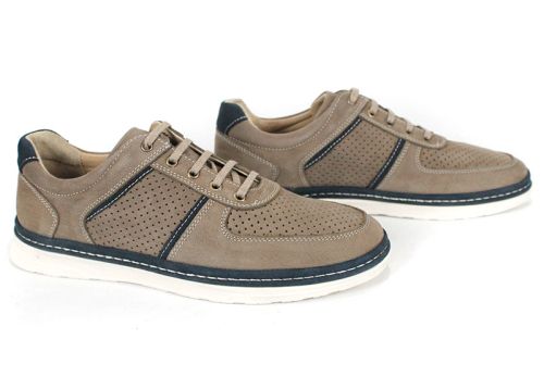 Мъжки летни обувки от естествен набук – визон и тъмносиньо, страничен изглед