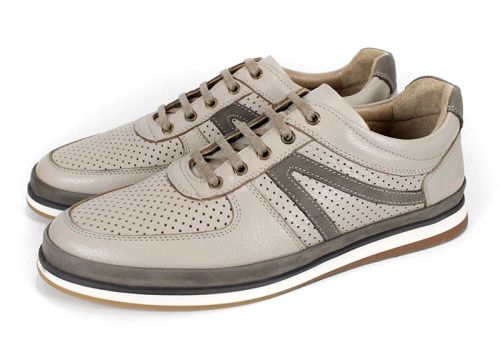 Valerio – перфорирани мъжки обувки в бежово с визон акценти