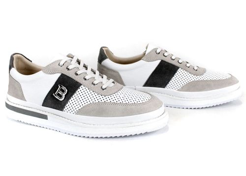 Мъжки обувки Monzaro – изглед отстрани, бяло с тъмносив велур