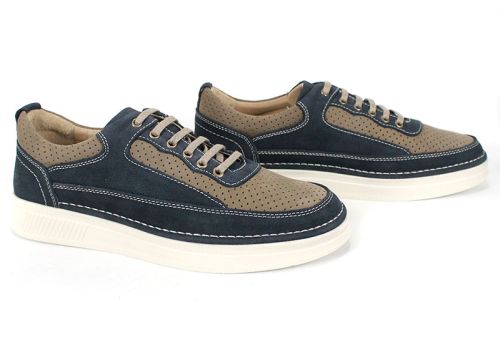 Летни обувки – визон и тъмно син набук, изглед в перспектива