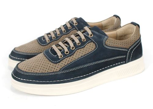 Мъжки ежедневни летни обувки от естествен набук в синьо и бежово - Модел Tramonte