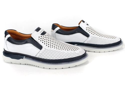 Мъжки летни обувки Джеронимо от естествена кожа – бяло и тъмно синьо