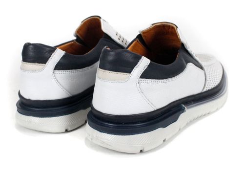 Мъжки летни обувки Джеронимо от естествена кожа – бяло и тъмно синьо