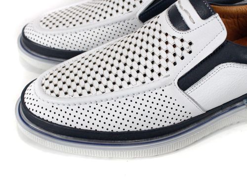 Мъжки летни обувки Джеронимо от естествена кожа – бяло и тъмно синьо