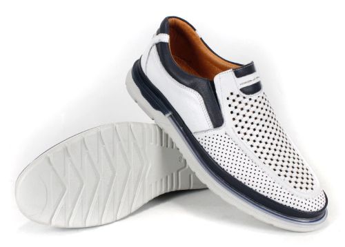 Мъжки летни обувки Джеронимо от естествена кожа – бяло и тъмно синьо