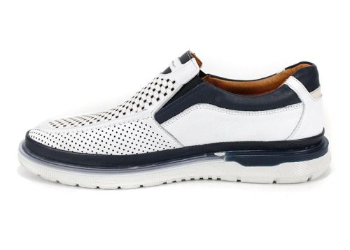 Мъжки летни обувки Джеронимо от естествена кожа – бяло и тъмно синьо