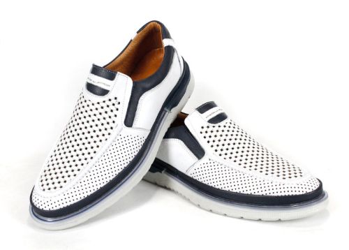 Мъжки летни обувки Джеронимо от естествена кожа – бяло и тъмно синьо