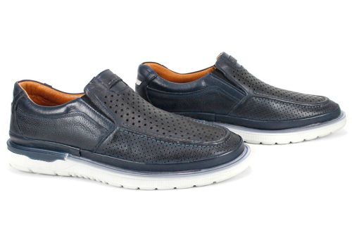 Мъжки мокасини от естествена кожа в тъмно синьо - Модел Джеронимо