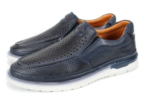 Мъжки мокасини от естествена кожа в тъмно синьо - Модел Джеронимо