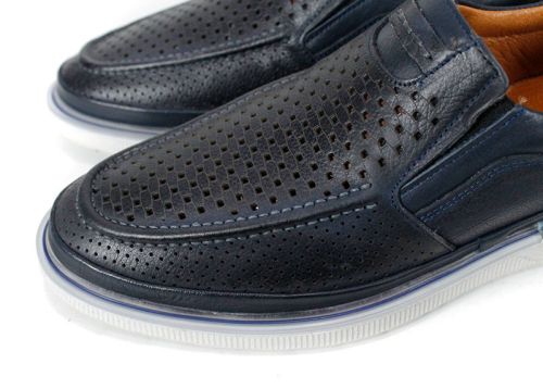 Мъжки мокасини от естествена кожа в тъмно синьо - Модел Джеронимо