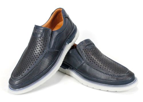 Мъжки мокасини от естествена кожа в тъмно синьо - Модел Джеронимо