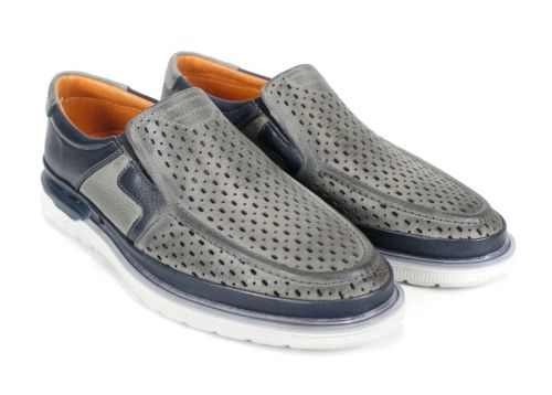 Мъжки обувки Селено в сиво и тъмносиньо – перфорирана горна част