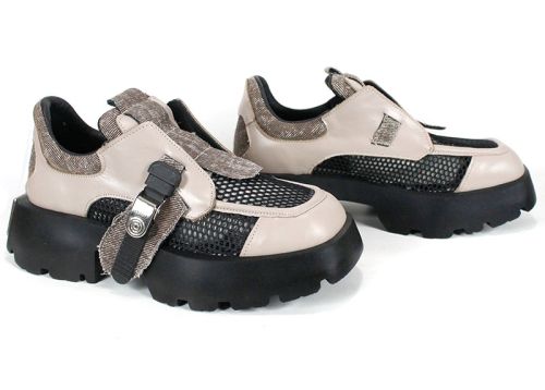 GRUNGE X дамски обувки от естествена кожа, мрежа и текстил – изглед отстрани