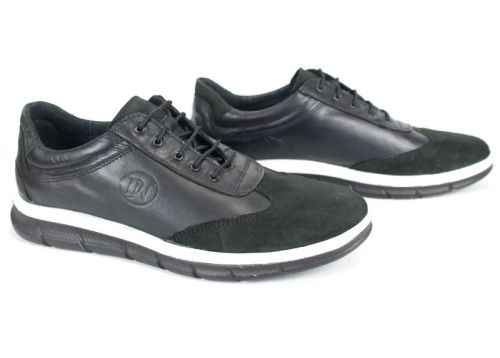 Мъжки спортно-ежедневни обувки от естествена кожа в черно - модел Nario