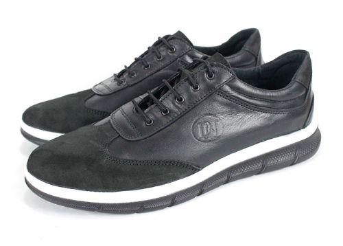 Мъжки спортно-ежедневни обувки от естествена кожа в черно - модел Nario