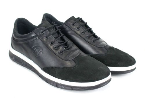 Мъжки спортно-ежедневни обувки от естествена кожа в черно - модел Nario