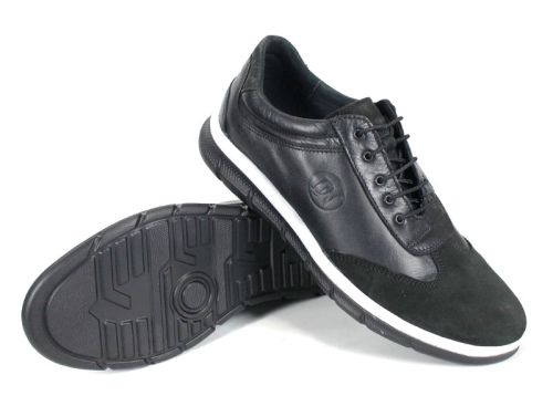 Мъжки спортно-ежедневни обувки от естествена кожа в черно - модел Nario