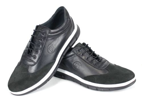 Мъжки спортно-ежедневни обувки от естествена кожа в черно - модел Nario