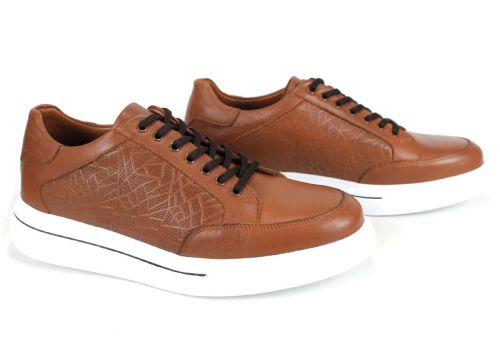 Мъжки спортно-ежедневни обувки от естествена кожа в светло кафяво - модел Stile Marino
