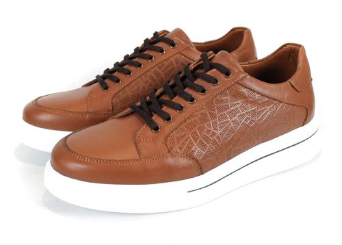 Мъжки спортно-ежедневни обувки от естествена кожа в светло кафяво - модел Stile Marino