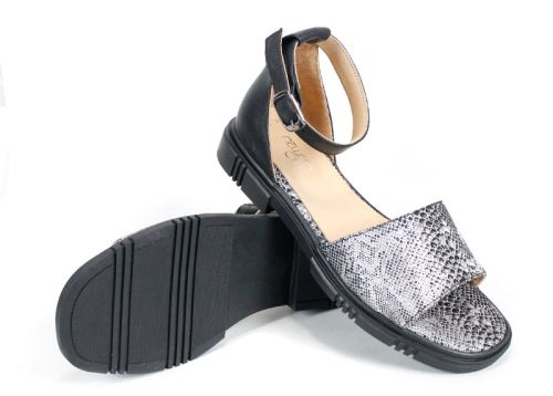 Gloria Serpenta – Sandale de damă negre din piele naturală, cu imprimeu de șarpe și călcâi închis