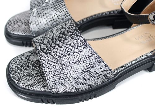 Gloria Serpenta – Sandale de damă negre din piele naturală, cu imprimeu de șarpe și călcâi închis