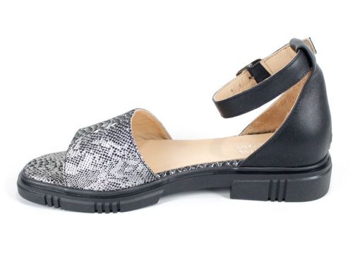 Gloria Serpenta – Sandale de damă negre din piele naturală, cu imprimeu de șarpe și călcâi închis