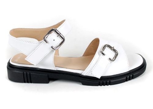 дамски сандали Dalia Bella от естествена кожа с декоративна катарама и ниско черно ходило