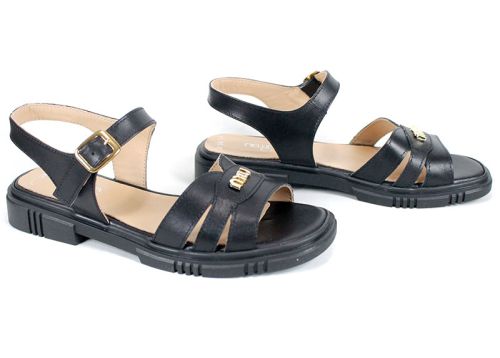 Dalia Viva – дамски сандали от естествена кожа в черен цвят с катарама и комфортно ниско ходило