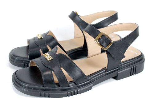 Dalia Viva – дамски сандали от естествена кожа в черен цвят с катарама и комфортно ниско ходило