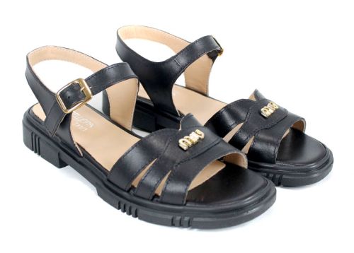 Dalia Viva – дамски сандали от естествена кожа в черен цвят с катарама и комфортно ниско ходило