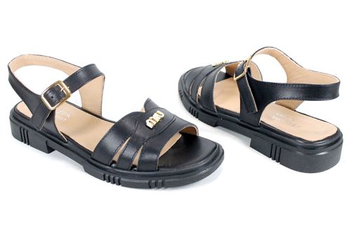 Dalia Viva – дамски сандали от естествена кожа в черен цвят с катарама и комфортно ниско ходило