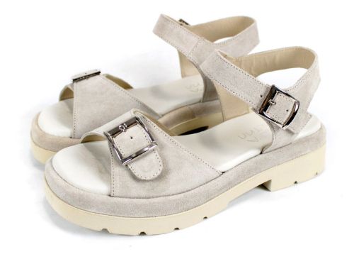 Sandale de damă Terra Vibe din piele întoarsă naturală în bej, cu catarame și platformă