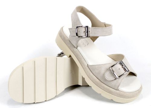 Sandale de damă Terra Vibe din piele întoarsă naturală în bej, cu catarame și platformă