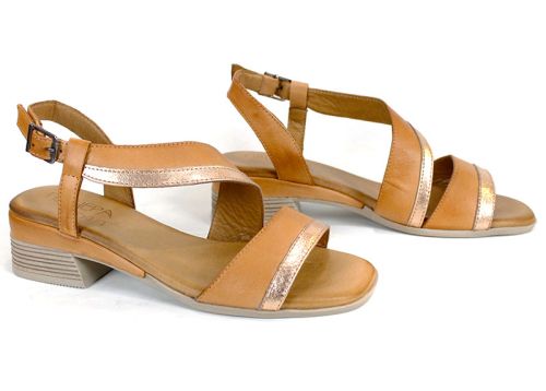 дамски сандали Solena Flow естествена кожа мока злато нисък ток