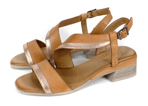 дамски сандали Solena Flow естествена кожа мока злато нисък ток