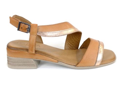 дамски сандали Solena Flow естествена кожа мока злато нисък ток